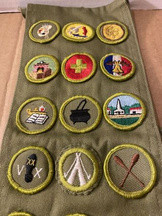 Vintage Boy Scout BSA Sash Green With 17 Merit Badges Patches 3