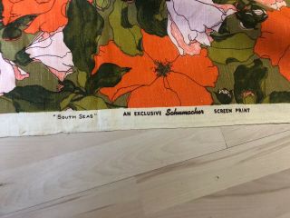 Vintage Schumacher Screen Print Fabric Floral 4Yrds Tiki Midcentury SOUTH SEAS 3