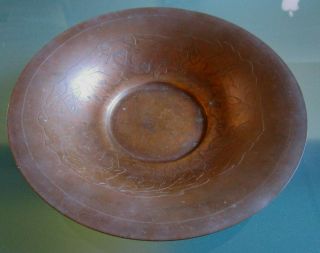 Antique Vtg Large Copper Arts & Crafts Dish Plate - Acorn Oak Tree Motif - 1900