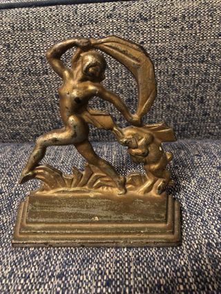 Vintage Hubley (1) Bookend Of Nude Dancing Lady And Goat Art Deco Cast Iron