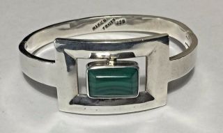 Vintage Taxco Mexico Sterling Silver Malachite Hinged Bangle Bracelet (51.  6g)
