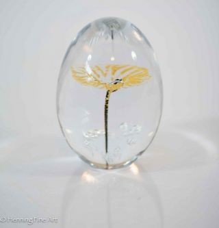 Vintage Daum France Crystal Paperweight With Yellow Flower,  Signed With Label