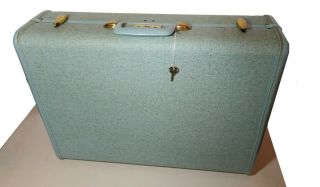 Samsonite Streamlite Robin Egg Blue Tweed Suitcase Luggage W/ Key Vintage 1950 