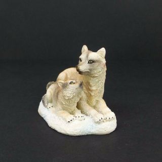 Small Wolf With Baby Figurine 2.  5 " Tall Wild Animal Collectible Statue D