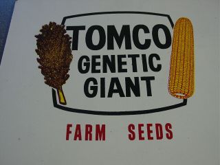 VINTAGE TOMCO GENETIC GIANT Farm Seeds Cob Graphic Dealer Sign 20x16 2