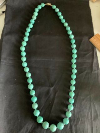 Vintage Chinese Natural Turquoise Beaded Necklace Knotted With Silver Clasp