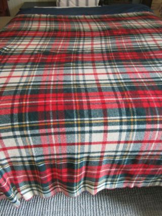 Vintage Ll Bean Classic Wool Blanket Tartan Plaid Red Green Cursive Script Usa