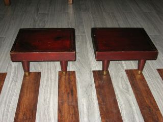 Pair (2) Vintage Mahogany Color Bedside Step Stools With Brass Feet - No Maker