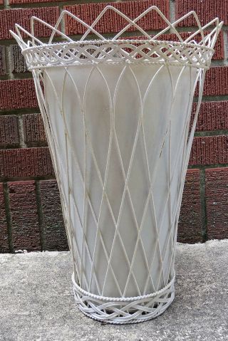 Vntg Industrial Wire Shabby Chic Waste Basket Trash Can W/ Insert Display French