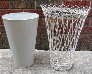 Vntg Industrial Wire Shabby Chic Waste Basket Trash Can w/ Insert Display French 2