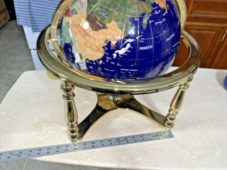 Vintage Large Gemstone World Globe Sea Brass Stand & Compass. 3