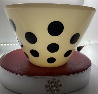 Vintage 9.  5 " Fire King Black Polka Dot Mixing Bowl Oven Ware Milk Glass White