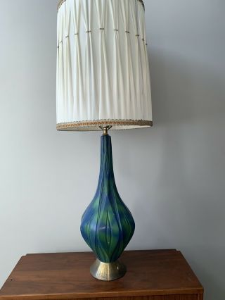 Vintage Mid Century Modern Turquoise Blue Green Ceramic Pottery Table Lamp 29”