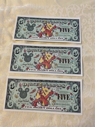 Disney Dollars Set Of 3 $5 Year 2000