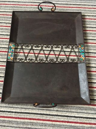 Large Arts And Crafts Style Metal And Beaded Serving Tray