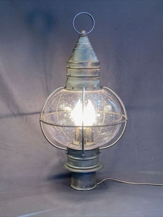Vintage 3 Bulb Onion Colonial Lamp Post Light W/ Seeded Glass