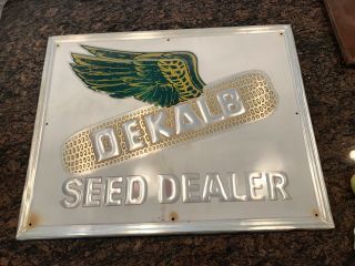 Big Vintage Dekalb Seeds Dealer Sign Embossed Farm Old 29 X 23”