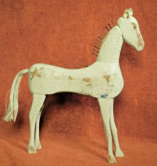 William H Roy Vintage Folk Art Wood Carving Horse Sculpture Paint Iron Toy Will