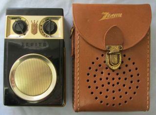Vintage Zenith Royal 500 Transistor Radio W/ Leather Case Chassis 7xt40