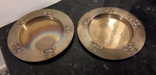 2 Brass Art Nouveau Bowls Dishes Marked R,  A/s,  S/s 9.  5 "