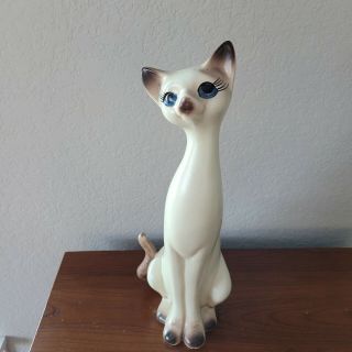 Vintage Tall Mid Century Ceramic Siamese Cat Statue Figurine 14 " X 6 "