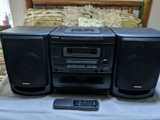 Vintage Aiwa Ca - Dw470 Cd/radio/dual Cassette/aux Input Boombox With Remote