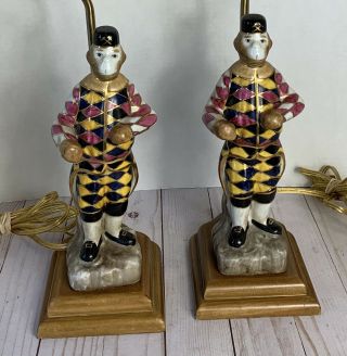 Pair Vintage Porcelain Monkey Figurine Lamps