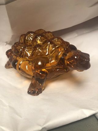 Vintage Lg Wright Amber Glass Turtle Covered Candy Dish Mid Century Orange
