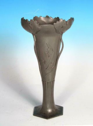 Orivit Wmf Germany Art Nouveau Antique Metalware Pewter Poppy Vase C 1904