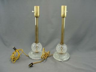 Antique Pair Art Deco Era Glass Bedroom Boudoir Table Lamps Hobnail Two Tone