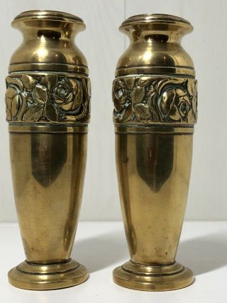 Antique Art Nouveau Brass Posy Vases