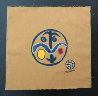 Pablo Picasso Vintage 1970 Mid Century Modern Abstract Mcm Signed Fabric Art 1