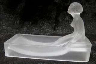 Vintage Art Deco Nude Lady Bathing Frosted Clear Glass Dish Or Ring Tray Usa