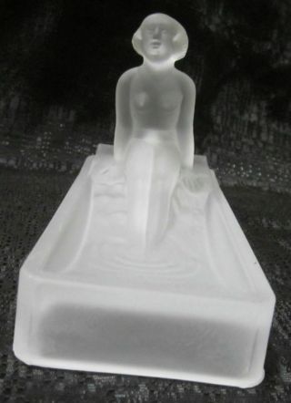 Vintage Art Deco Nude Lady Bathing Frosted Clear Glass Dish or Ring Tray USA 2
