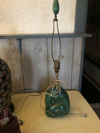 Vtg 1960s Mid Century Modern Drip Glaze Ceramic Green Mod Lamp Read Ad