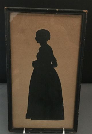 Antique Silhouette Hand Cut Full Body Woman 8 1/2 “ Tall & 3 1/2” Wide C.  1850.