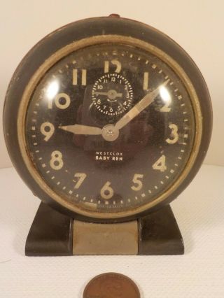 1938 - Vintage (westclox) Art Deco " Black Face Baby Ben " Alarm Clock