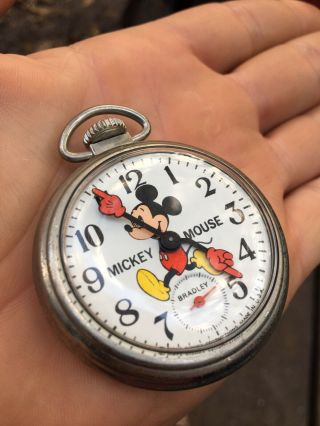 Vintage Bradley Mickey Mouse Walt Disney Productions Pocket Watch Made In Usa