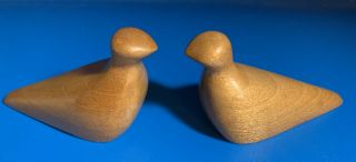 Set Of 2 Hand Carved Wood Birds 2.  75”