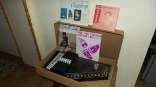 Vintage Oscar Schmidt Auto Harp,  12 Chord,  Orig Paperwork,  Box & Books