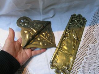 Antique Brass Arts & Crafts Pipe Rack & Ornate Brass Door Finger Plate 1900 