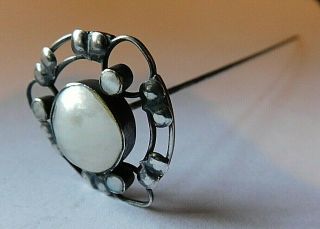 Antique Knox / Liberty Style Art Nouveau Silver Hatpin,  Inset Mother Of Pearl