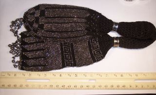 Antique Art Deco Design Cut Steel Bead Miser Purse Bag Crocheted Hand Md