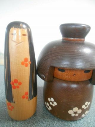 Vintage About 20cm Yamanaka Sanpei Wooden Sosaku Kokeshi Doll 2 Set