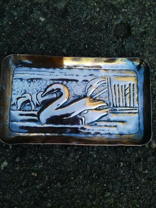Antique Arts And Crafts Copper Pin Tray Card Tray Newlyn School Swan Design