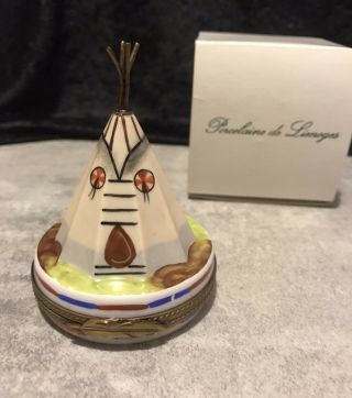 Vintage Limoges Peint Main Indian Teepee Porcelain Box Hand Painted Trinket Box