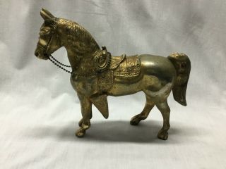 Vintage 10x12 Carnival Souvenir Large Pot Metal Copper Color Horse W/saddle