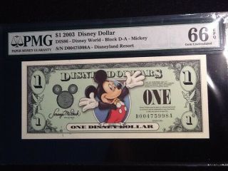 2003 Mickey Mouse Disney Dollar Da Series Pmg 66 Dis 86