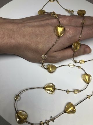 Vintage Italian Venetian Murano Gold Foil art glass beads & Citrine necklace 32” 2
