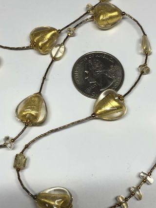 Vintage Italian Venetian Murano Gold Foil art glass beads & Citrine necklace 32” 3
